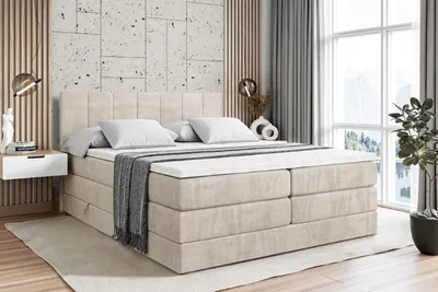 Produktbild von ALTDECOR Boxspringbett mit 2 Matratzen und Topper - 180x200 cm - MOETI KING - Creme Samt - Polsterbett mit, H3- und H4- Matratzen, Bettkasten und Lattenrost, Bett mit Stauraum