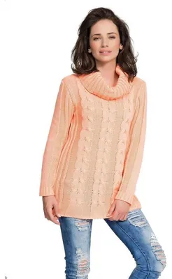 Produktbild von Damen Rollkragen-Pullover Strickpullover; Aprikose/M/L