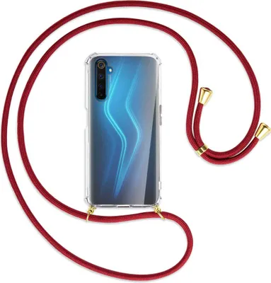 Produktbild von Handykette Backcover-Schutzhülle mit Band (Metall goldfarben) für Realme 6 Pro - dunkelrot