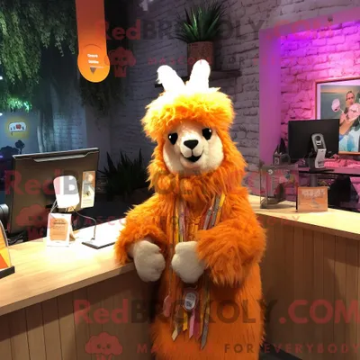Produktbild von Orangefarbenes REDBROKOLY Lama-Maskottchenkostüm mit Bluse und Schlüsselanhängern