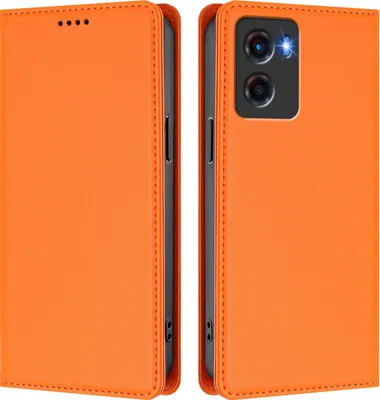Image de Etui en cuir pour Motorola Moto G05, étui magnétique en cuirPolyuréthaneavec support Orange