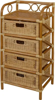 Produktbild von KRINES HOME  Rattan-Badregal Kommode mit 4 Schubfächern Regal Vier Schubladen Rattan Rattanmöbel Honig Badregal Korb