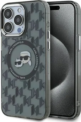 Obrázok produktu pre Karl Lagerfeld IML MagSafe kryt na iPhone 15 Pro (KLHMP15LHMCKMHK) - Monogram Karl&Choupette hlava (čierny)