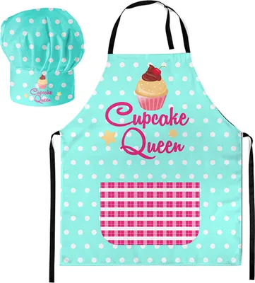 Produktbild von Kochmütze + Kochschürze, Set 2-teilig, für Kinder, Jungen und Mädchen, Kochhaube und Schürze mit Klettverschluss, Cupcake [099]