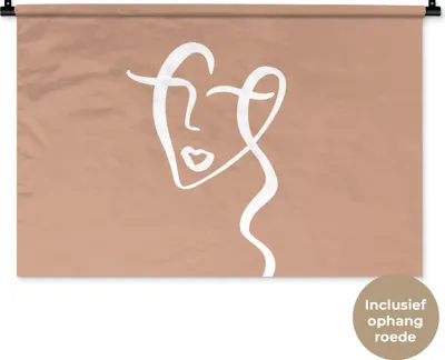 Produktbild von MuchoWow® Wandteppich Wandbehang Gesicht - Abstrakt - Weiß - Braun 90x60 cm Tapisserie Dekoration Wandtuch - Wandskulpturen - Bildteppich