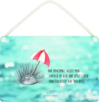 Produktbild von Mr. & Mrs. Panda Schild Seeigel DIN A4 - Oceanblue - Geschenk, Lebe, Meer, wandtafel, wandhänger, Leben, Achtsamkeit, Selbstliebe, Hier und Jetzt, holzbild, Türschild