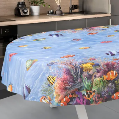 Produktbild von Tischdecke Fotoprint Aquarium Bunt Oval 200x140cm Schnittkante Wachstuch abwaschbar