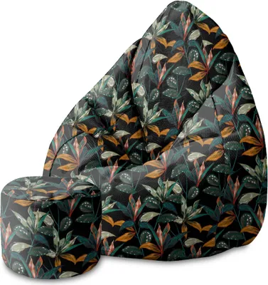 Immagine prodotto di Dreamroots Bean Bag 80x80x120cm Puf beanbag con schienale e sgabello e copertura Beanbag con imbottitura Beanbag adulti con imbottitura Nero Foresta Tropicale