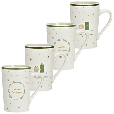 Produktbild von Große Weihnachts-Tassen mit Spruch 4er Set Porzellan 8 cm, 385 ml
