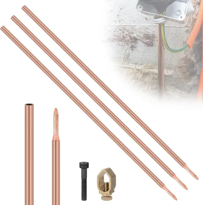 Obrázek produktu pro Uzemňovací tyč 3 kusy o průměru 1 m Uzemňovací tyč z uhlíkové oceli s měděným povlakem - včetně svorky a šroubů