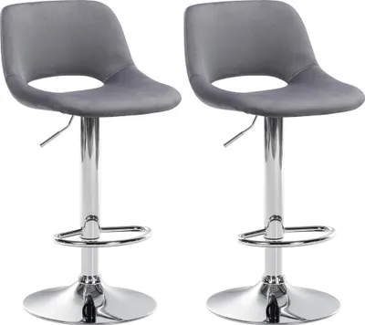 Produktbild von CLP 2er Set Barhocker Camden Samt drehbar und höhenverstellbar | Farbe dunkelgrau Material Gestell Metall in Chromoptik
