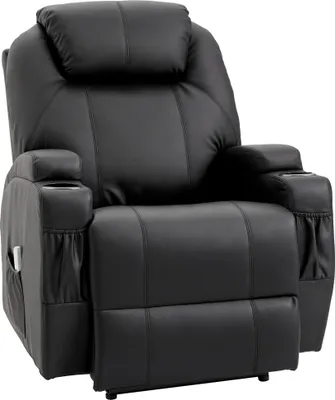 Image de HOMCOM Fauteuil de Massage Inclinable, Chaise de Relaxation avec dossier et repose-pied électrique réglables revêtement synthétique pour Salon, Chambre, Cinéma Maison Noir