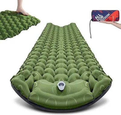 Obrázek produktu pro Unyqoos® Samonafukovací karimatka 195×60×8 cm – tloušťka 8 cm, ultralehká (cca 1 kg), s nožní pumpou a polštářem, propojitelná, skládací na rozměry 26×16 cm, termoizolační karimatka pro kempování