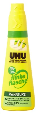 Produktbild von UHU Vielzweckkleber flinke Flasche Renature 100g, 60 °C, RoHS, REACH, CE, Sichtverpackung, 1 Stück(e)