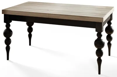 Image de Table rectangulaire extensible Lena pour salle à manger, taille: 160-210X90X78,5 cm, table de salon couleur sonoma, avec pieds de table noirs