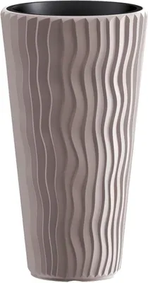 A tall, textured planter pot.