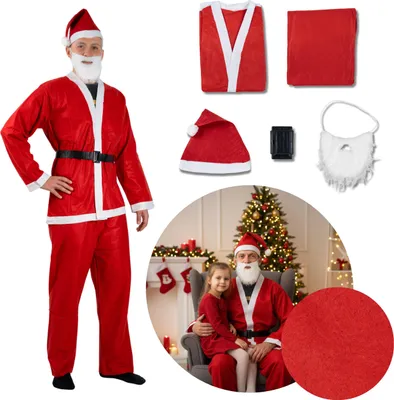 Produktbild von ADGO, Weihnachtsmann Kostüm Herren Set, Nikolaus Anzug mit Bart, 5 el 1 ver