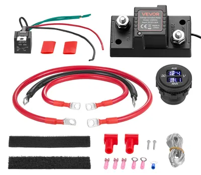 Immagine prodotto di VEVOR kit doppio relè staccabatteria, 12 V, 80 A, relè sensibile alla tensione VSR con voltmetro, schermo LCD, interruttore staccabatteria, compatibile con batterie al piombo, per UTV, ATV