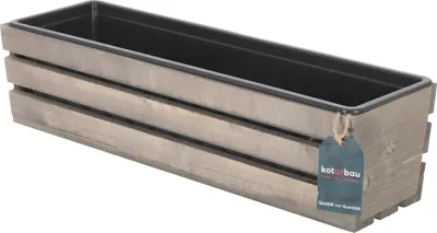 Zdjęcie produktu dla KOTARBAU® Drewniana skrzynka na kwiaty z plastikowa wkladka 60 x 18 x 15 cm Szara doniczka na kwiaty Skrzynka na kwiaty