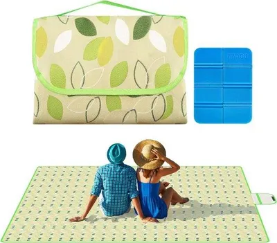 Obrázok produktu pre Uniqoos® Vodotesná pikniková deka 200 x 200 cm – skladacia vonkajšia deka na pláž vyrobená z Oxfordu s bavlneným výplňou, umývateľná, s nosiacou rukoväťou, zelená