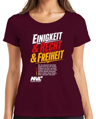 Zdjęcie produktu dla Koszulka damska z nadrukiem "Einigkeit Recht Freiheit Deutschland", kolor burgundowy, rozmiar 3XL