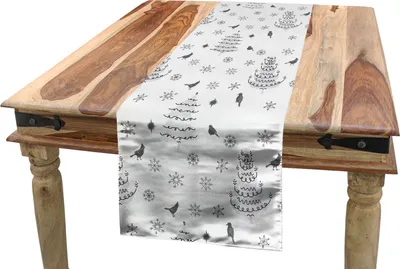 Obrázek produktu pro ABAKUHAUS Vánoční ubrus, zimní stromky a sněhové vločky, obdélníkový dekorativní ubrus do jídelny a kuchyně, 40 x 180 cm, tmavě šedý a světle šedý