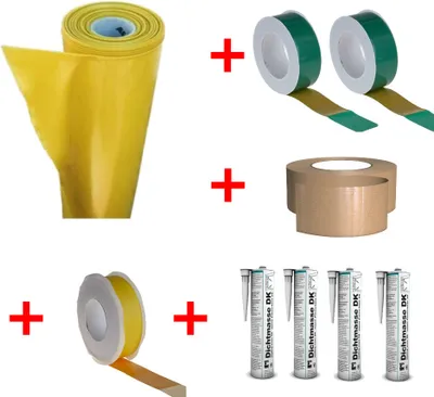 Produktbild von Dampfsperrsystem PE125 Dampfsperrfolie gelb 2x50m + 150m² Dichtmaterial + defixx20