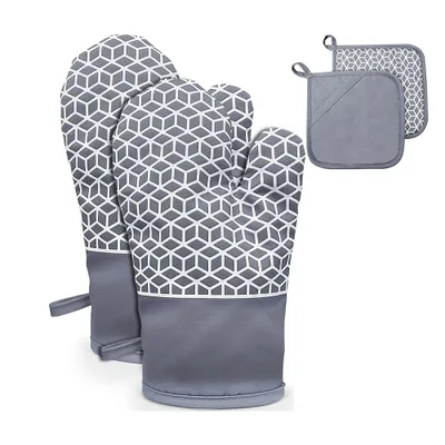 Produktbild von Topflappen, Set mit 4 Topflappen, 230 °C hitzebeständige Backhandschuhe, Kochhandschuhe mit rutschfestem Silikonmuster für Küche und Grill