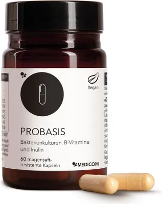 Produktbild von Medicom Probasis mit 4 hochdosierte Milchsäurebakterienkulturen und Vitamin B2, 60 Kapseln, für mehr Darmbalance