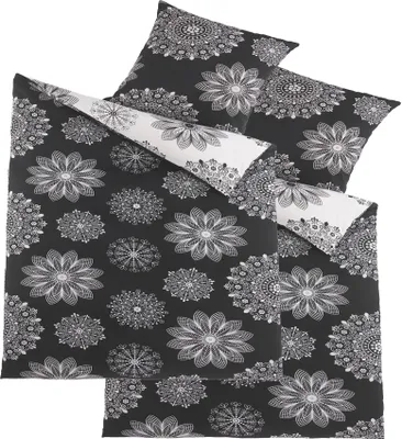 Produktbild von 4-tlg. Wende Bettwäsche Renforce, 2x(135x200 + 80x80cm), schwarz weiß, Kreise, 100%Baumwolle