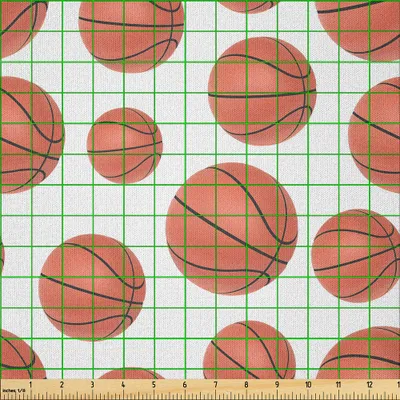 Produktbild von ABAKUHAUS Basketball Microfaser Stoff als Meterware , Realistische Ball Muster Sport Thema auf weißem Hintergrund, 10 M (230 x 1000 cm), Pale Zimt Weiß