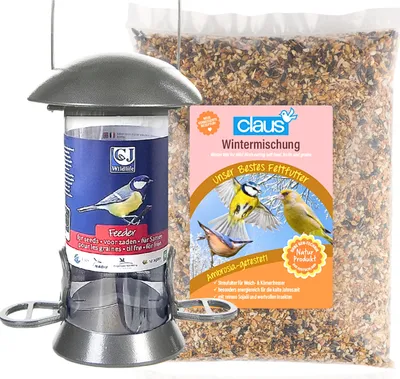 Produktbild von Claus Wintermischung mit Futterstation für Wildvögel - 1kg hochwertige Nahrungsmischung für Gartenvögel  Claus Wintermischung Futterstation 1kg - hochwertiges Wildvogelfutter für Winterzeit
