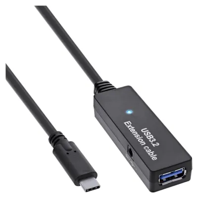 Produktbild von InLine USB 3.2 Gen.1 Aktiv-Verlängerung, USB-C Stecker an USB-A Buchse, 5m, 5 m, USB C, USB A, USB 3.2 Gen 1 (3.1 Gen 1), 5 Gbit/s, Schwarz