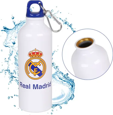 Obrázek produktu pro Real Madrid Hliníková bílá termo láhev, láhev s karabinou 500ml