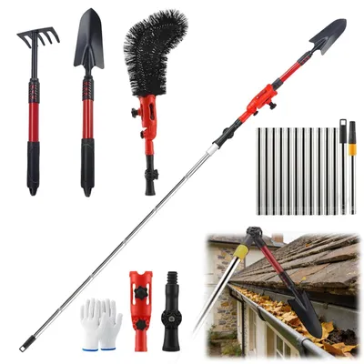 Dachrinnenreiniger-Set mit Teleskopstange 4 m, 3-in-1, 180° drehbar