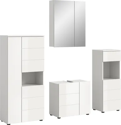 Produktbild von Badezimmer-Set >Vira< (4-teilig) in weiß / weiß hochglanz - 188x190x34cm (BxHxT)