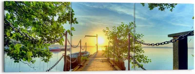 Produktbild von Bild auf Leinwand - Leinwandbild - See Sonnenuntergang Boot Landschaft - 150x50cm - Wand Bild - Wanddeko - Leinwanddruck - Bilder - Kunstdruck - Leinwand bilder - Wandkunst - CA150x50-2573