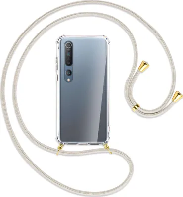 Produktbild von Handykette Backcover-Schutzhülle mit Band (Metall goldfarben) für Xiaomi Mi 10 (Pro) - broken white