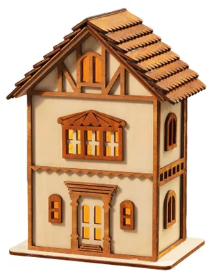 LED-Holzhaus warmweiß, batteriebetrieben, 15,5x9,7x17,5 cm