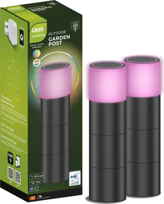 Produktbild von Calex Smart Outdoor LED Sockelleuchte, RGB-Farben & kalt- bis warmweiß Licht, dimmbar, wasserdicht, WLAN + Bluetooth Gateway App- & Sprachsteuerung, 2er Pack