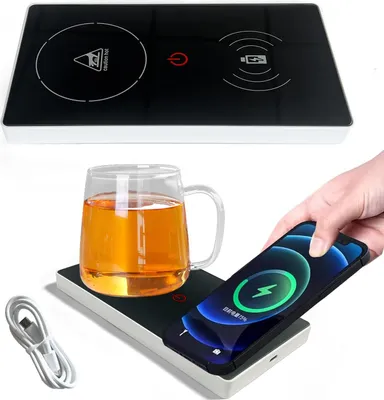 Produktbild von Tassenwärmer, intelligenter Getränkewärmer, 2-in-1 mit kabelloser Ladefunktion, USB-Kaffeewärmer mit konstanter Temperatur von 55 °C, Untersetzer, kabelloses Ladegerät für den Bürogebrauch (Weiß)