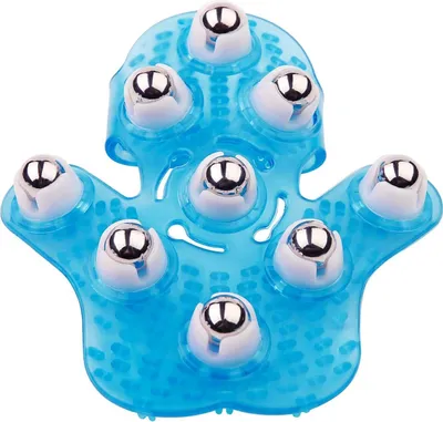 Produktbild von Handmassageball zur Schmerzlinderung für Muskeln, Rücken, Nacken, Gelenke, Fuß, Schulter, Beine – Handflächenförmiges Massagegerät mit Rollbällen, tragbares Design, blau