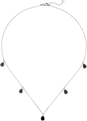 Produktbild von Collier Halskette 5 Anhänger Tropfen mit Onyx schwarz 925 Silber 42-45cm Damen