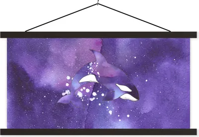 Produktbild von MuchoWow® Textilposter Tiere - Orca - Aquarell 120x60 cm mit schwarzem Rahmen - Dekoration Schlafzimmer