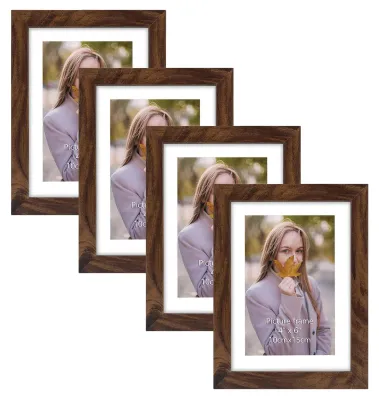 Image de EXYGLO, lot de 4 cadres photo de 10x15 cm, cadres photo rustiques marron pour photos de 15x10 cm