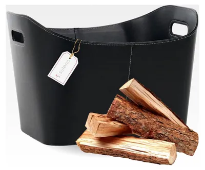 Produktbild von Holzkorb WEXFORD Brennholzkorb Kunstleder schwarz (XL - 35,5 x 55,0 x 42,5 cm)