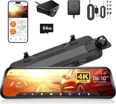 Produktbild von G930 - Rückspiegel-Dashcam Autokamera - 4K - WLAN & GPS - 25 cm Touchscreen - Dual vorne+hinten - 24h Parküberwachung - Mit Hardwire-Kit - Silber