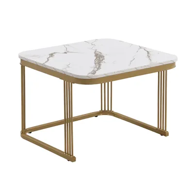 Produktbild von MERAX Couchtisch Set Marmoroptik mit Schublade Beistelltisch hochglanz, Satztisch mit Glasplatte, Wohnzimmertisch, Weiß