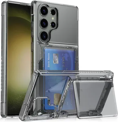 Produktbild von Hülle für Samsung Galaxy S25 Ultra Transparent Kartenfach Silikon TPU Handyhülle mit Ständer Grau
