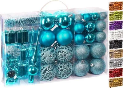 Productafbeelding van Famanu Set kerstballen met boomtop, 101-delig - Kerstboomdecoratie